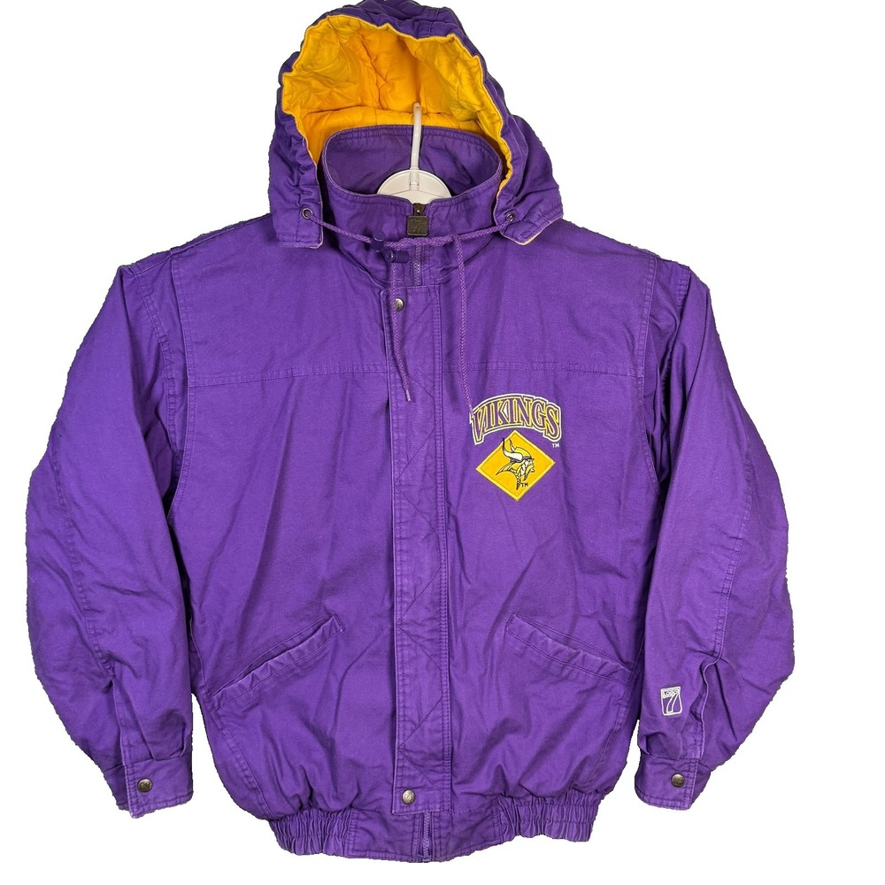 Vintage 90's Logo 7 Minnesota Vikings Heavy Jacket Men's Lg Purple Yellow Cotton